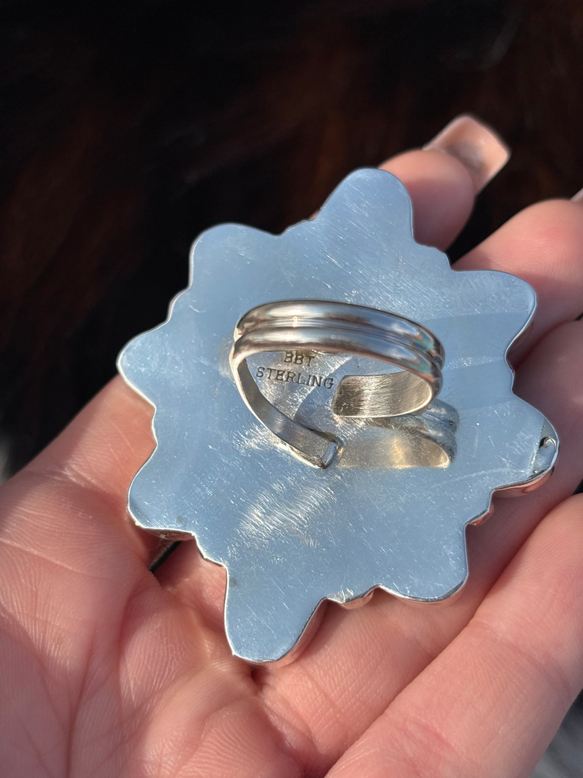 Native American, Hand-Made, Turquoise & Sterling Silver Cluster Ring