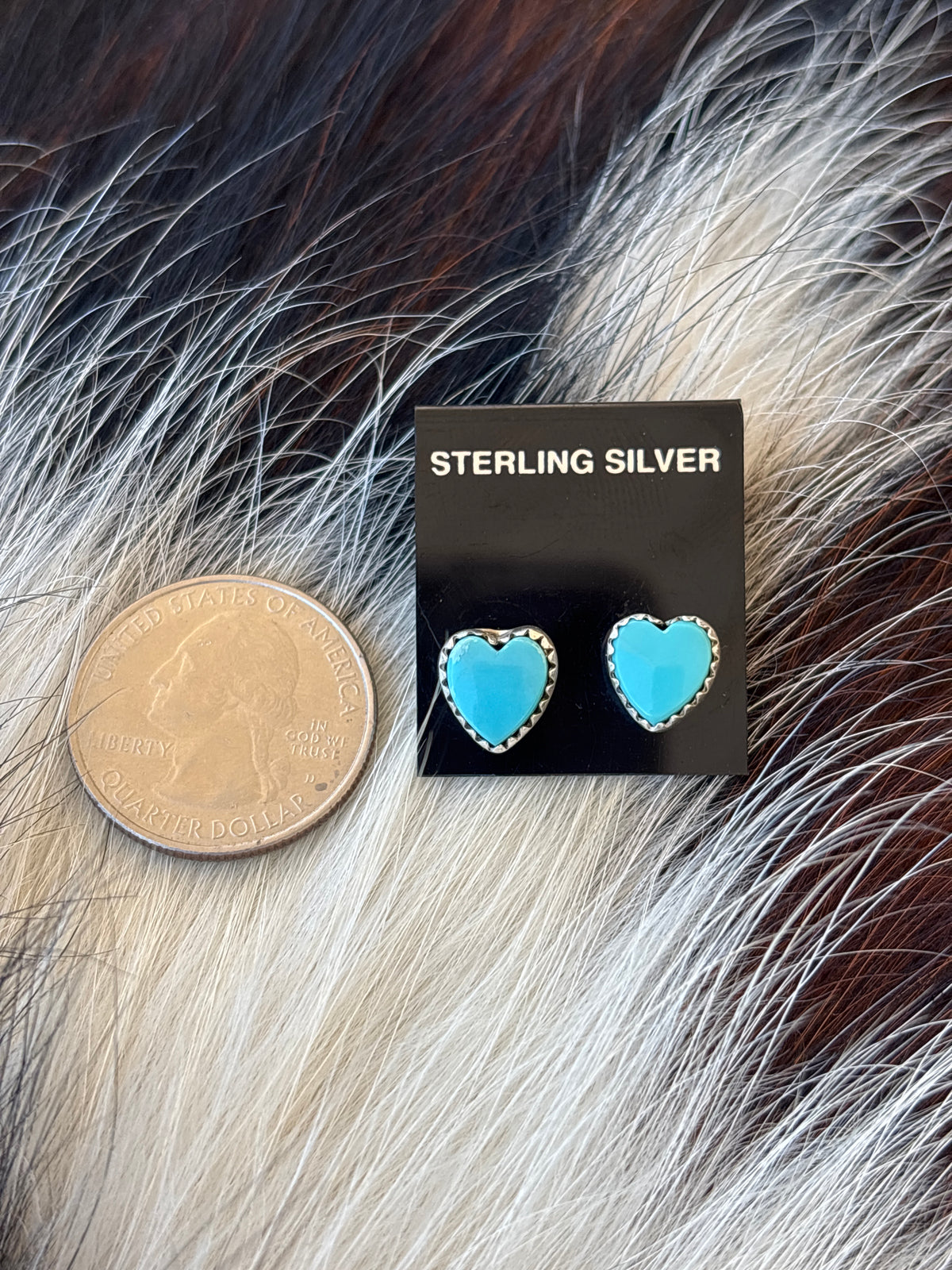Native Made, Turquoise & Sterling Silver Heart Earrings