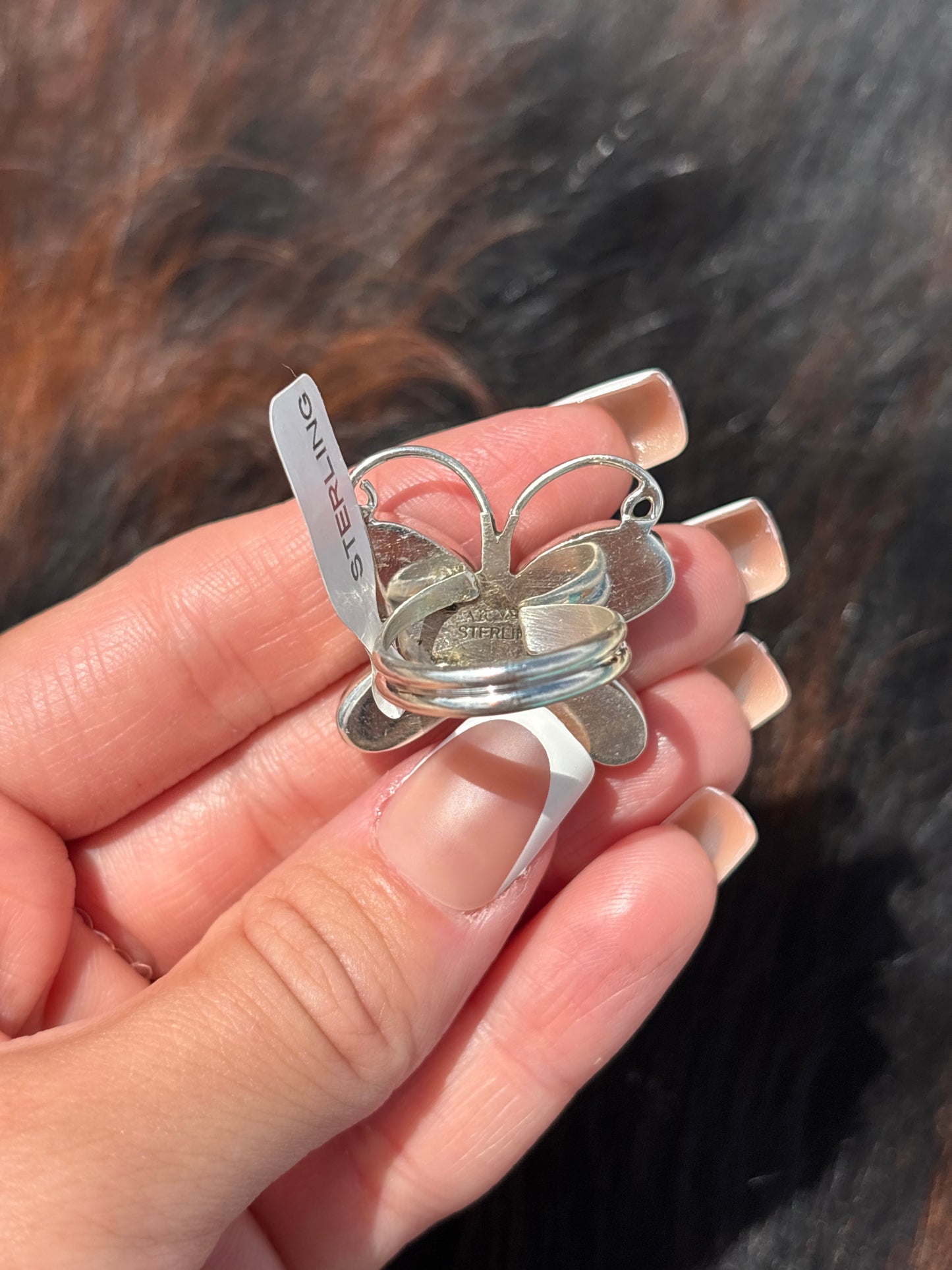Native American, Hand-Made, Turquoise & Sterling Silver Butterfly Ring