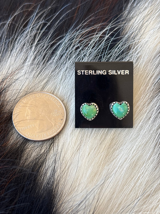 Native Made, Turquoise & Sterling Silver Heart Earrings
