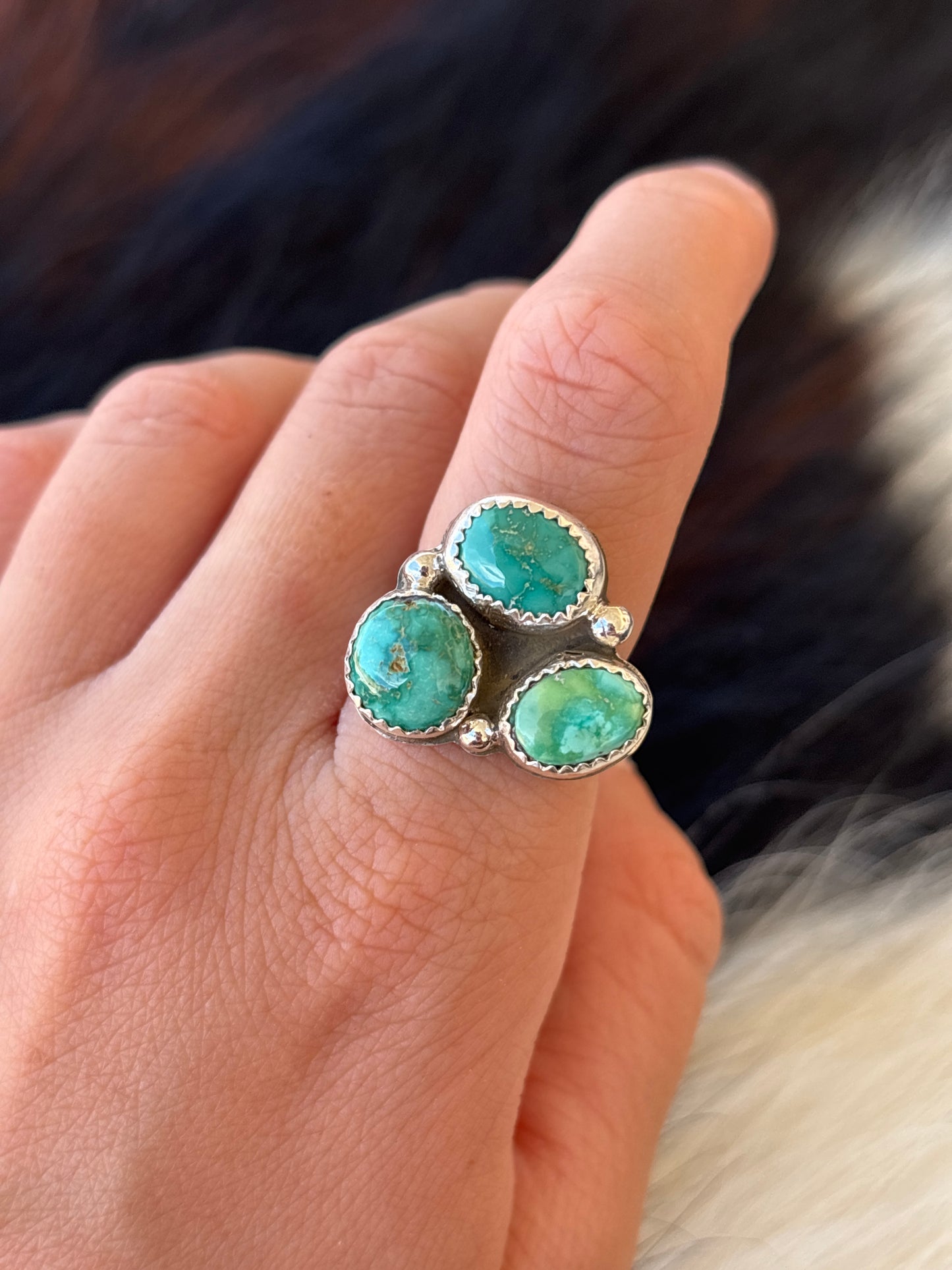 Native American, Hand-Made, Emerald Valley Turquoise & Sterling Silver Ring