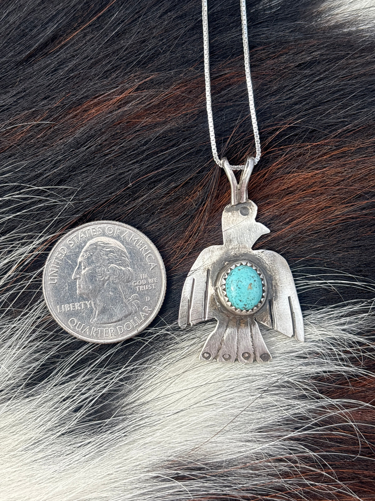 Native American, Hand-Made, Turquoise & Sterling Silver Thunderbird Necklace