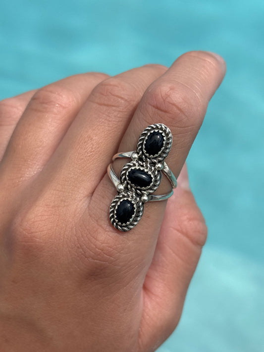 Native American, Hand-Made, Black Onyx & Sterling Silver Ring