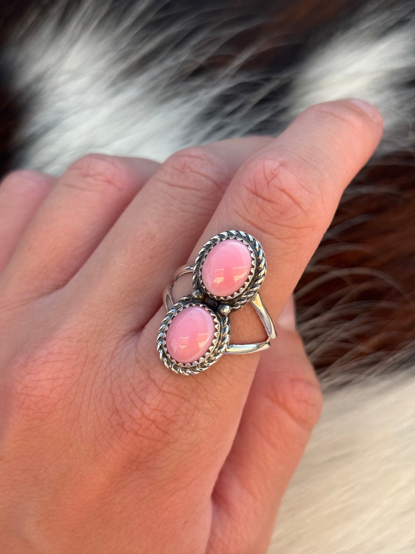 Native American, Hand-Made, Pink Conch & Sterling Silver Ring