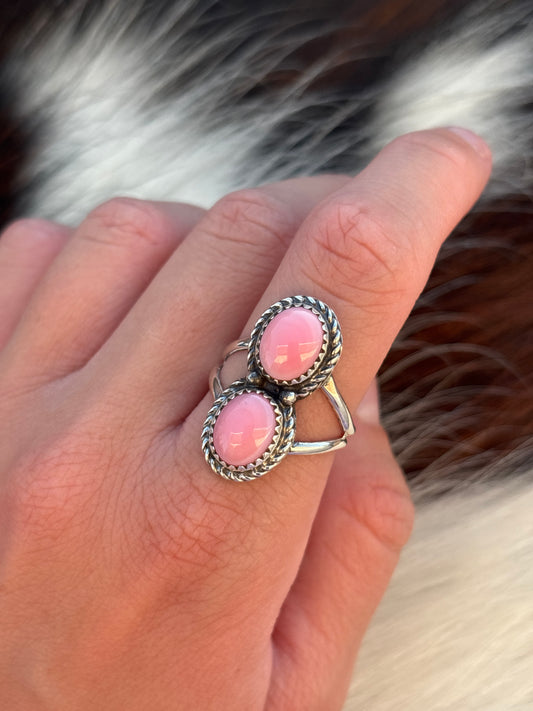 Native American, Hand-Made, Pink Conch & Sterling Silver Ring