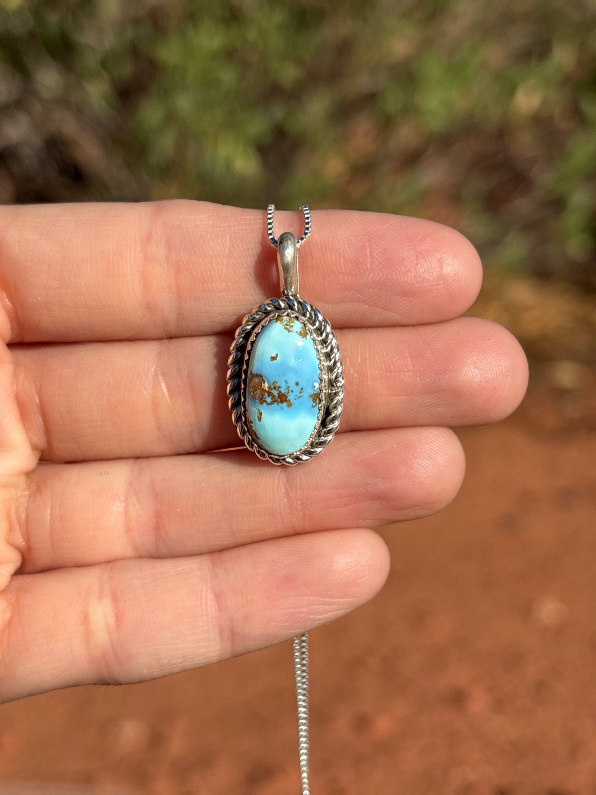 Native American, Hand-Made, Golden Hills Turquoise & Sterling Silver Necklace