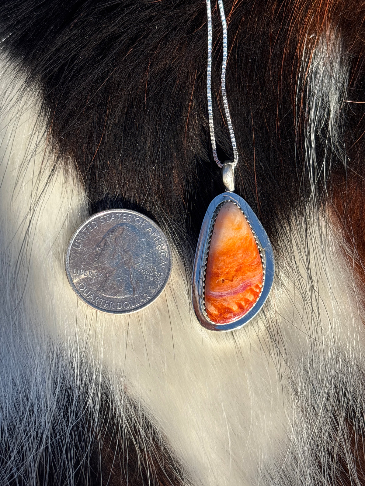Native American, Hand-Made, Spiny Oyster & Sterling Silver Necklace