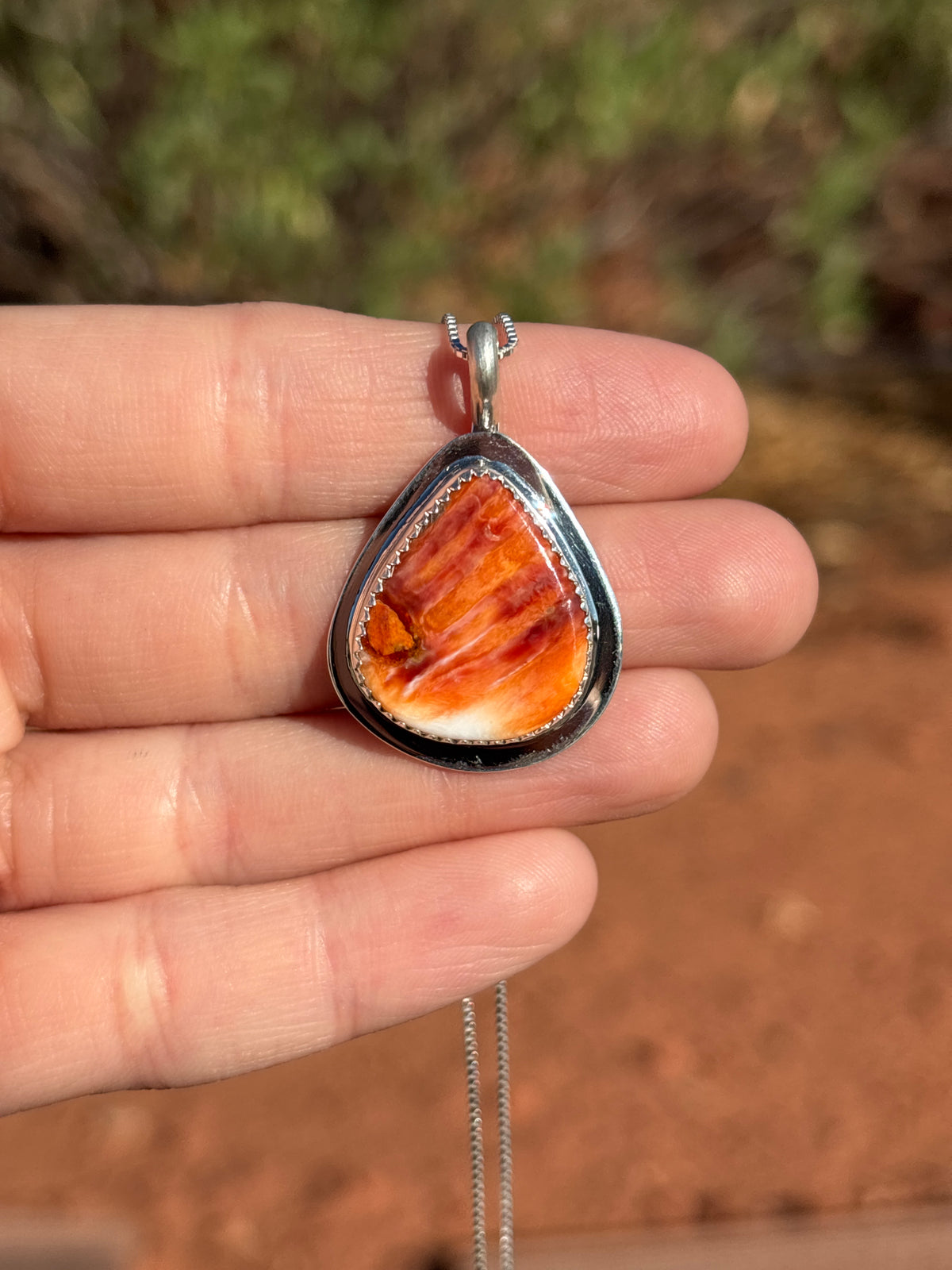 Native American, Hand-Made, Spiny Oyster & Sterling Silver Necklace