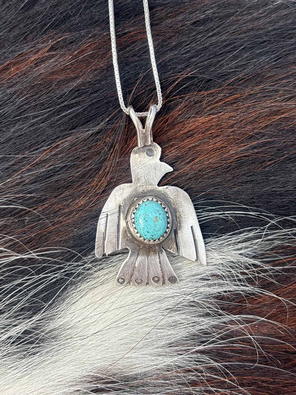 Native American, Hand-Made, Turquoise & Sterling Silver Thunderbird Necklace