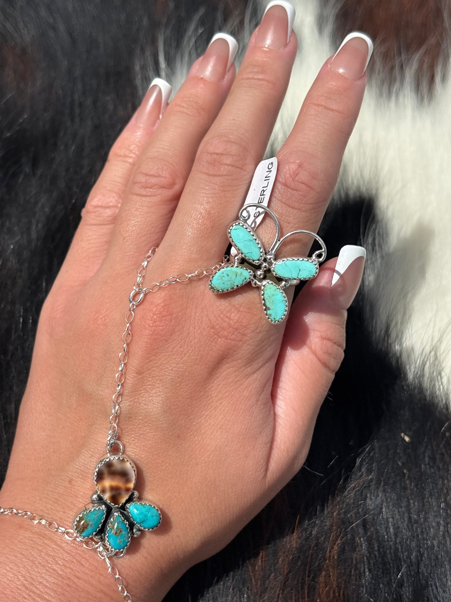 Native American, Hand-Made, Turquoise & Sterling Silver Butterfly Ring