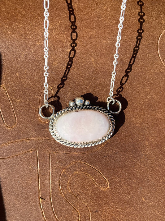Native American, Hand-Made, Pink Opal & Sterling Silver Necklace
