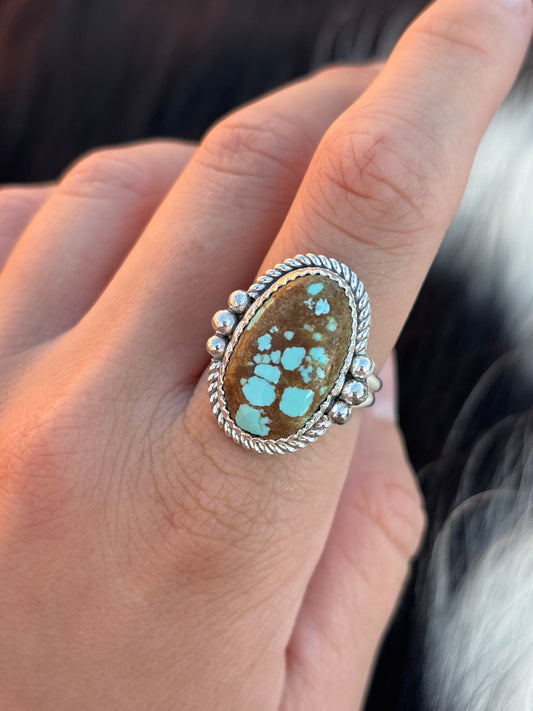 Native American, Hand-Made, #8 Turquoise & Sterling Silver Ring