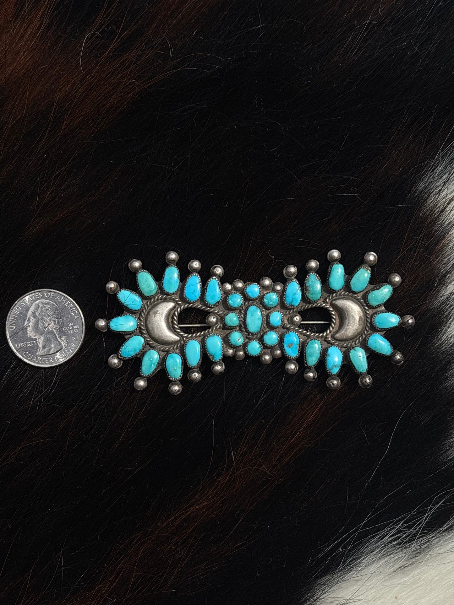 Vintage Native American, Hand-Made, Turquoise & Sterling Silver Brooch