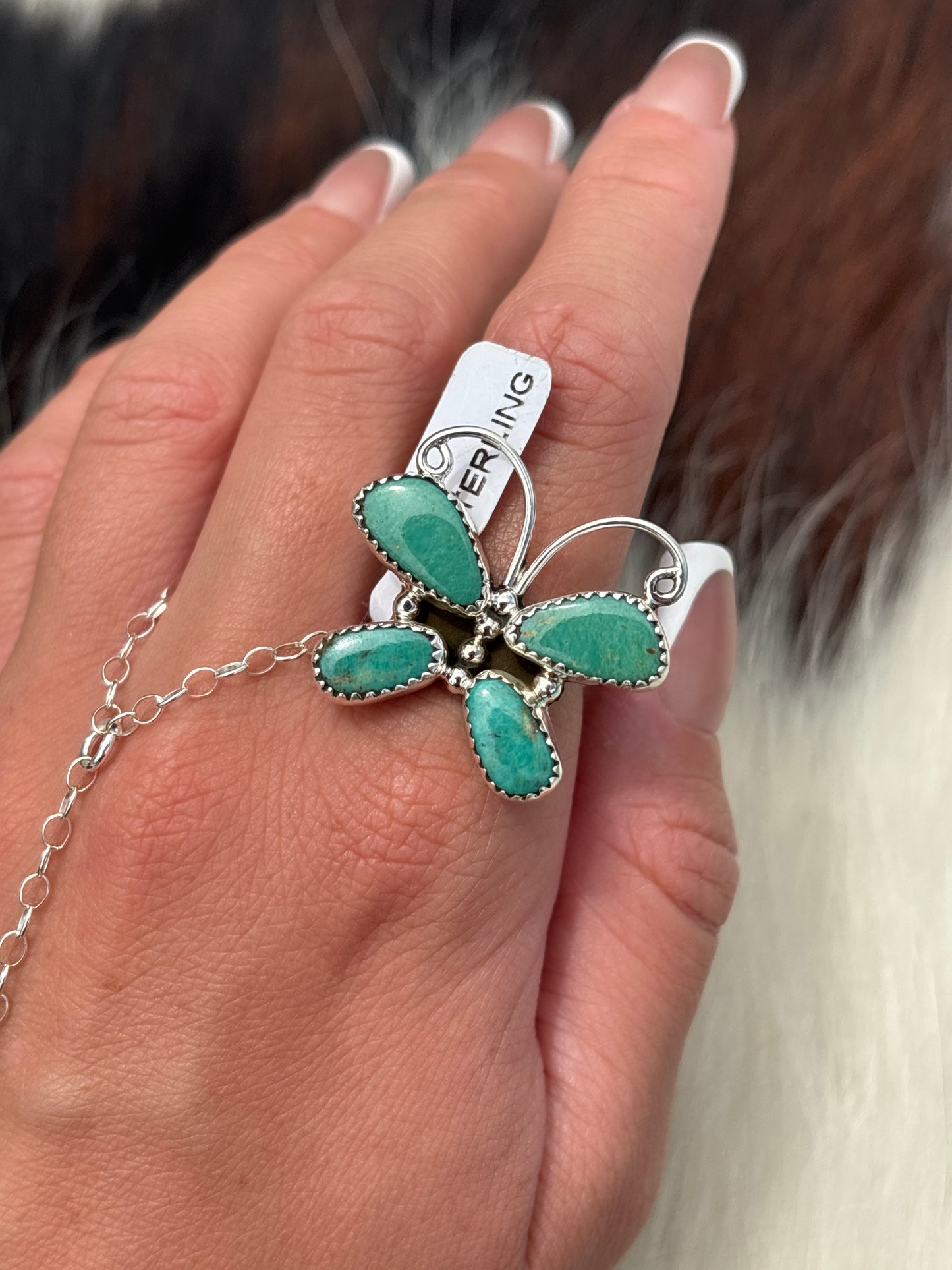 Native American, Hand-Made, Turquoise & Sterling Silver Butterfly Ring