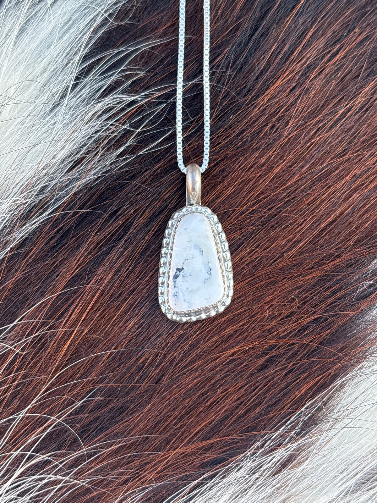 Native American, Hand-Made, White Buffalo & Sterling Silver Necklace