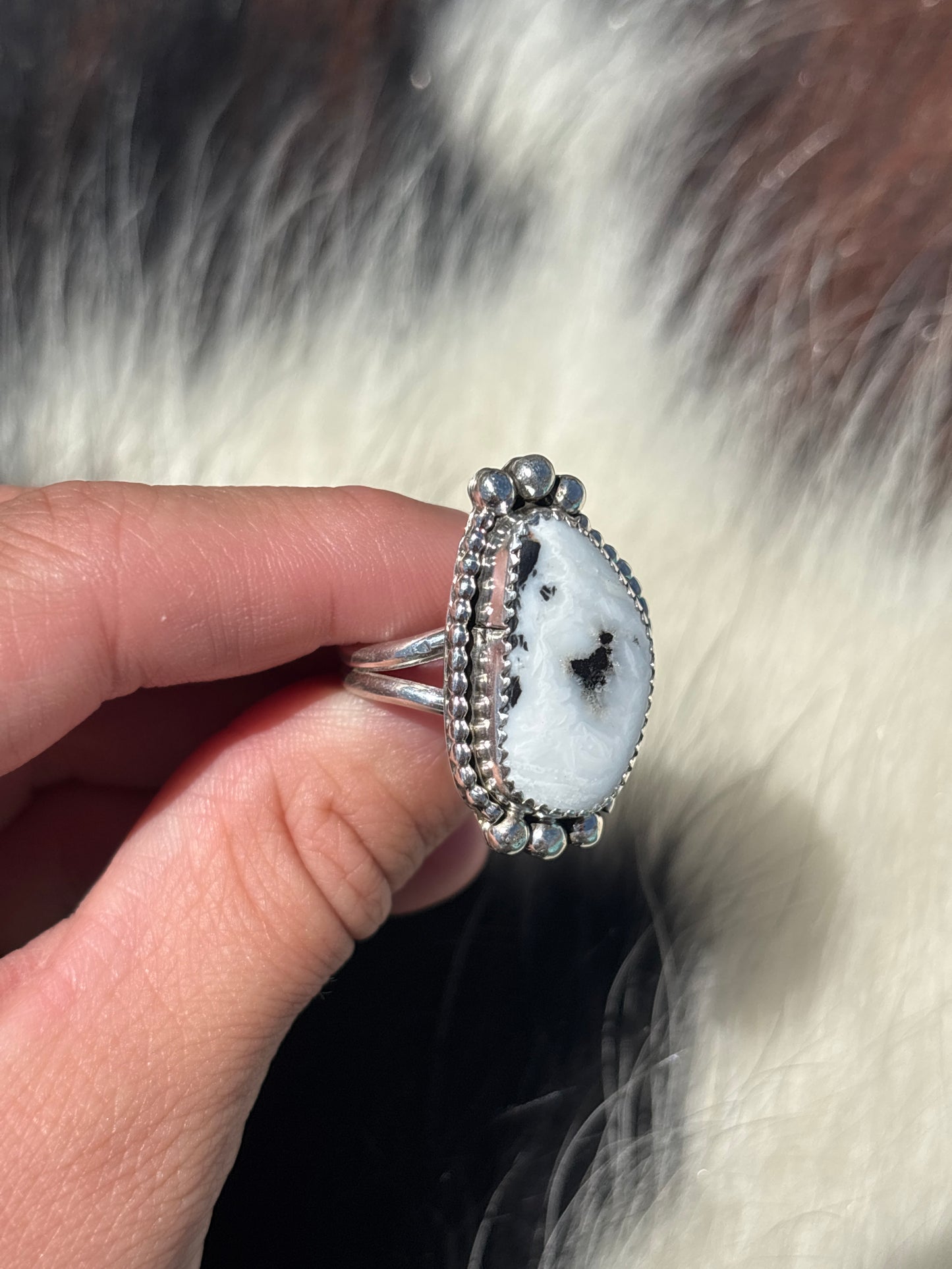 Native American, Hand-Made, White Buffalo & Sterling Silver Ring