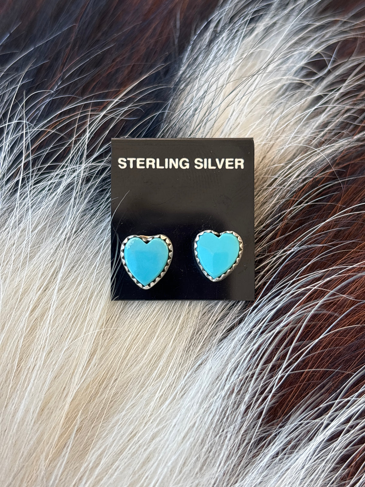 Native Made, Turquoise & Sterling Silver Heart Earrings