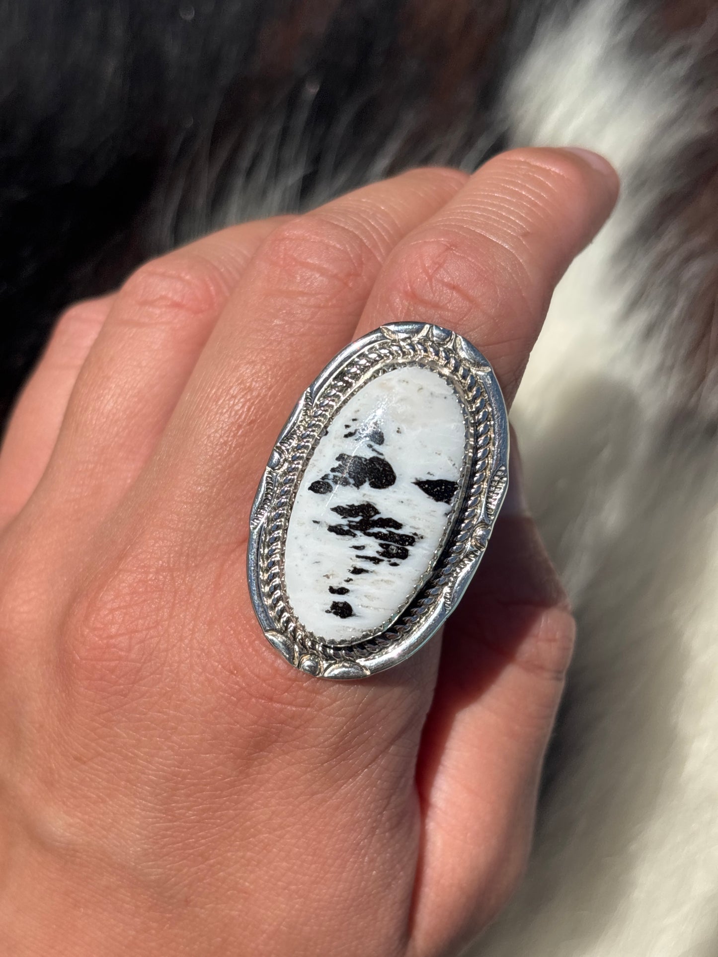 Native American, Hand-Made, White Buffalo & Sterling Silver Ring