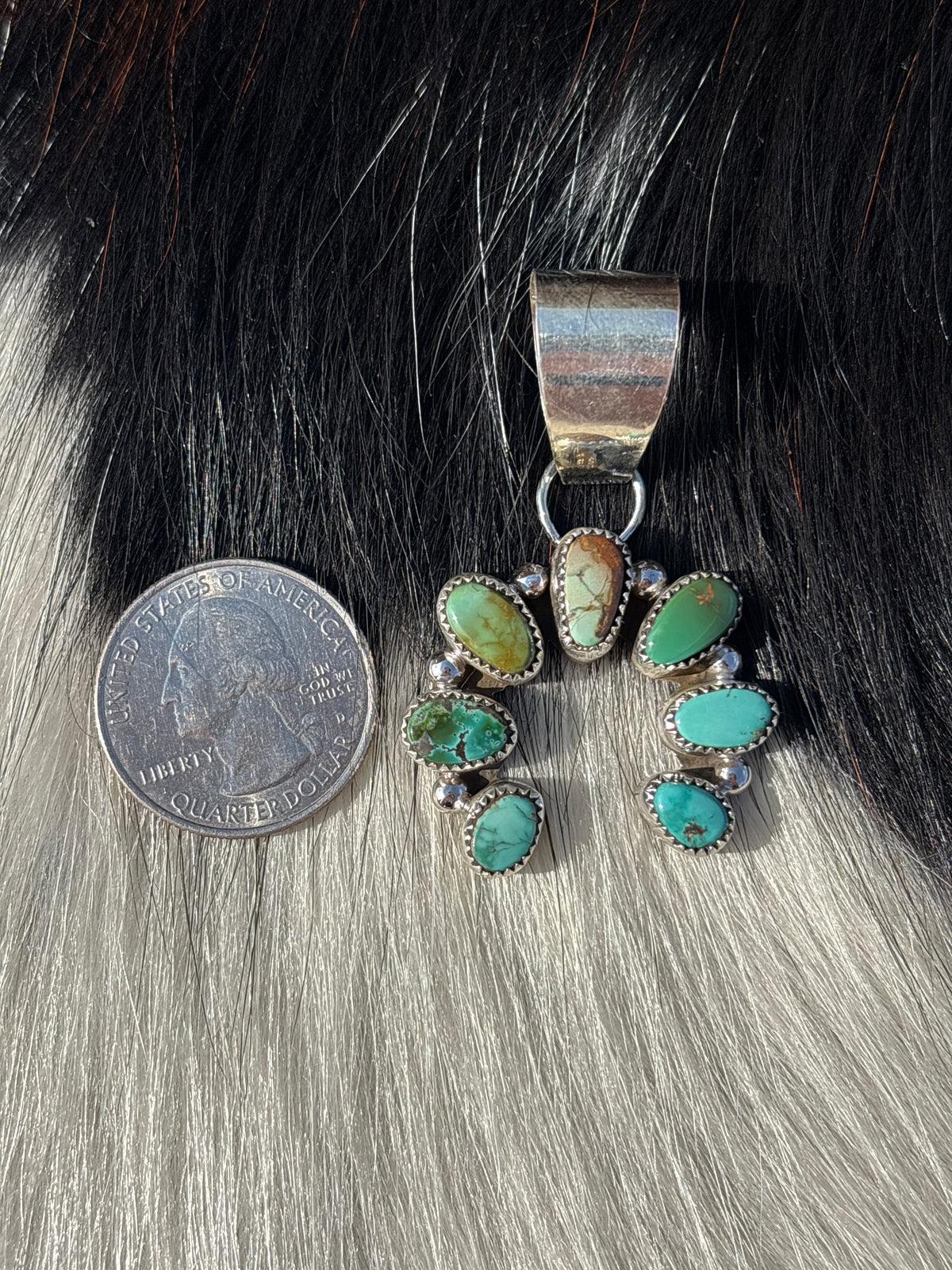 Native American, Hand-Made, Royston Turquoise & Sterling Silver Naja Pendant