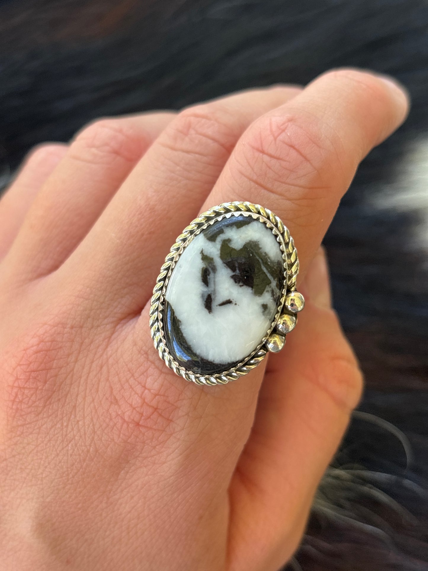 Native American, Hand-Made, Zebra Jasper & Sterling Silver Ring