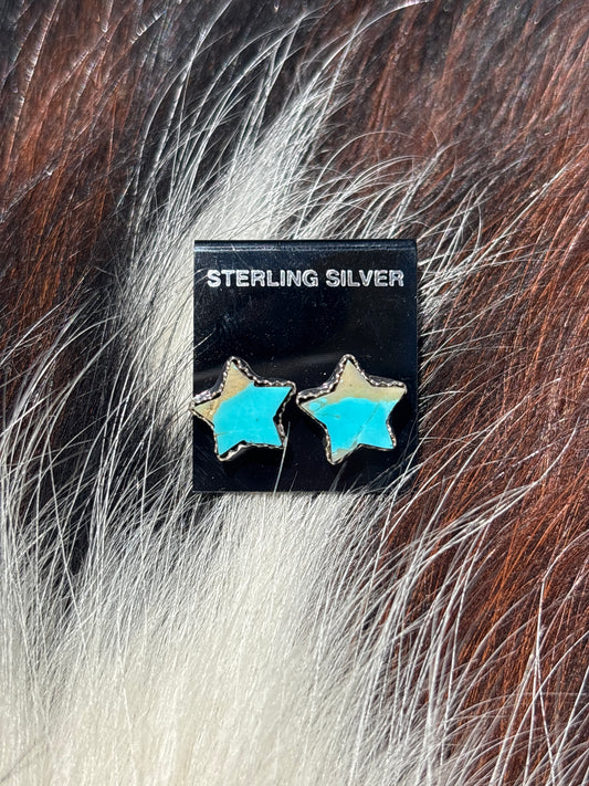 Native Made, Turquoise & Sterling Silver Star Earrings