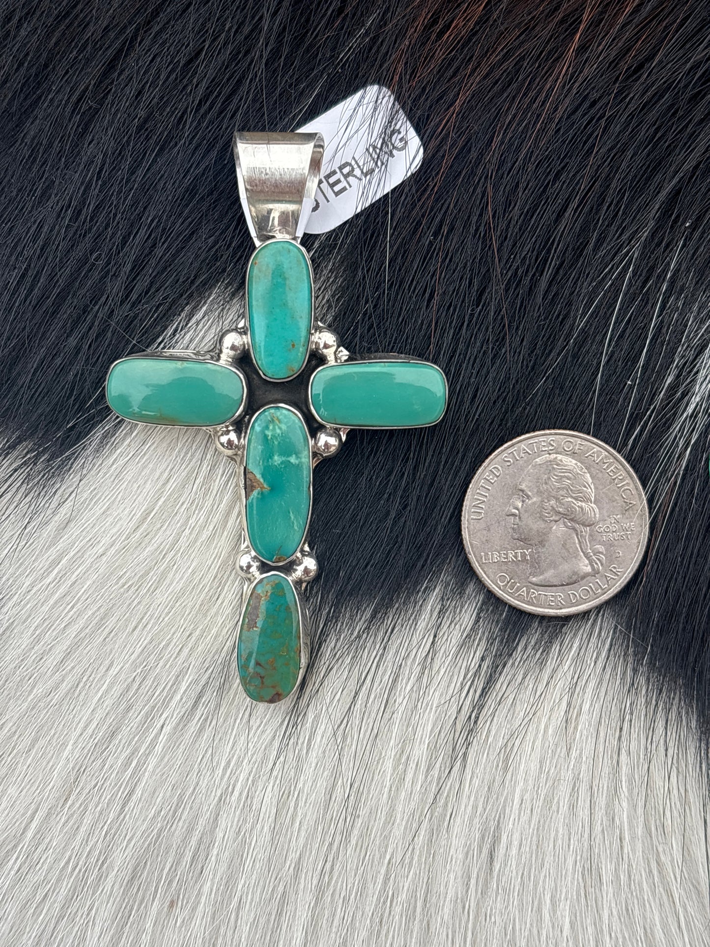 Native American, Hand-Made, Turquoise & Sterling Silver Cross Pendant