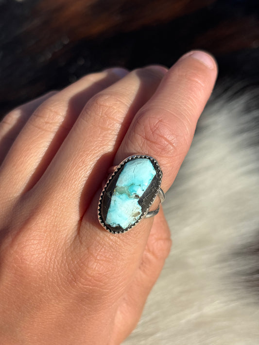 Native American, Hand-Made, Blue Ribbon Turquoise & Sterling Silver Ring