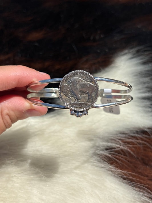 Native American, Handmade, Buffalo Nickel & Sterling Silver Cuff