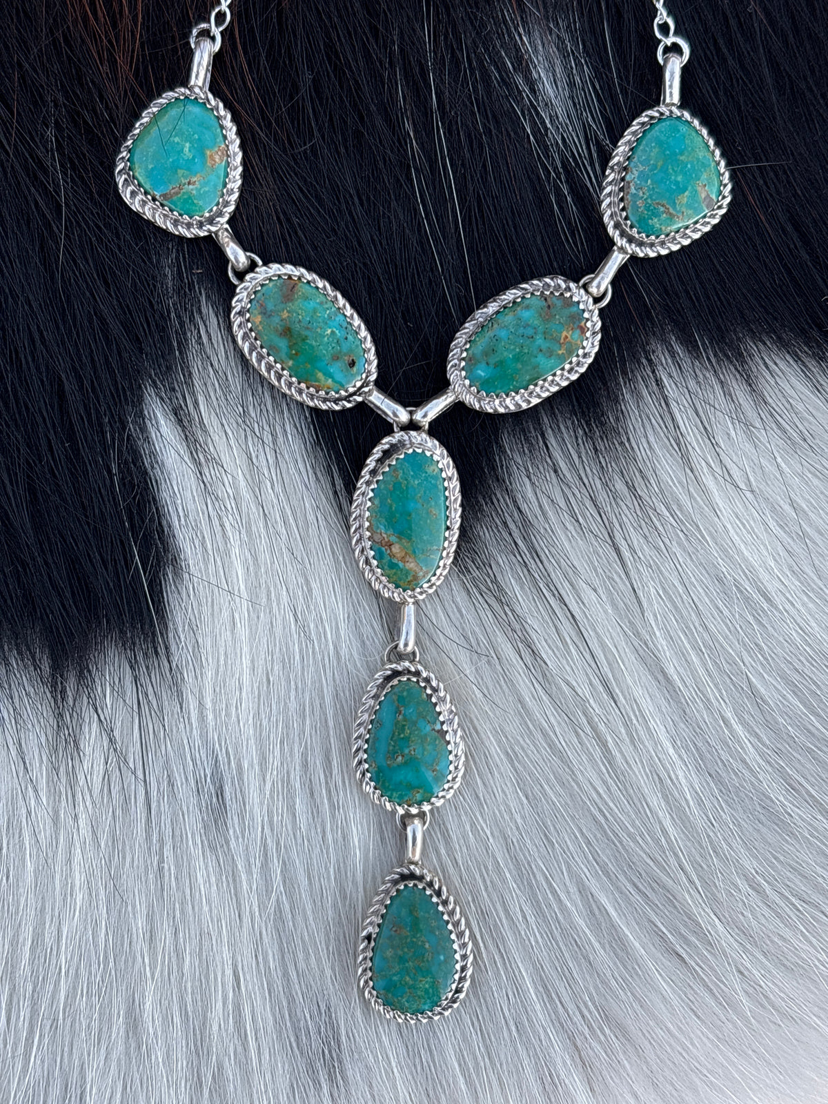 Native American, Hand-Made, Turquoise & Sterling Silver Lariat Necklace
