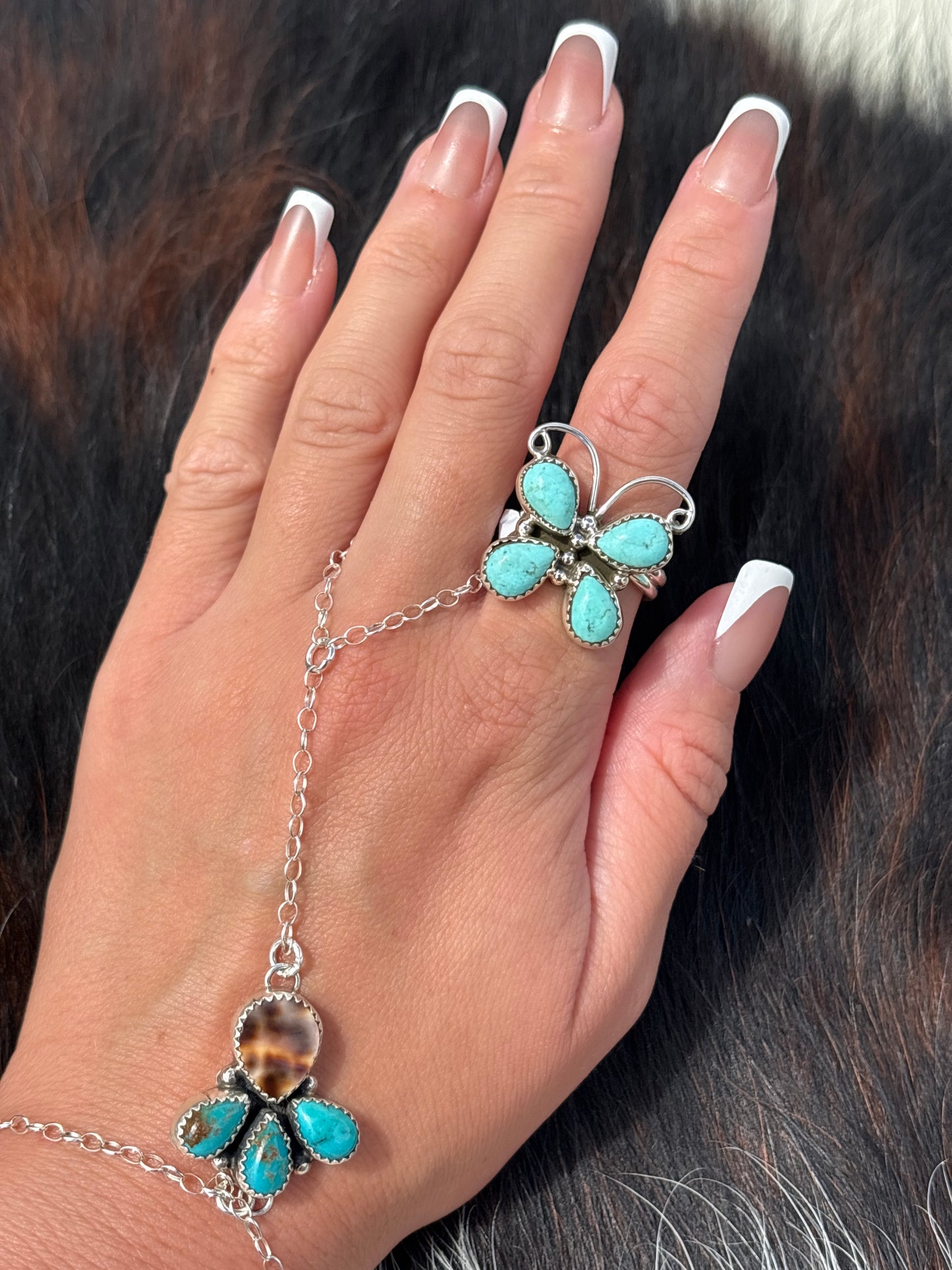 Native American, Hand-Made, Turquoise & Sterling Silver Butterfly Ring