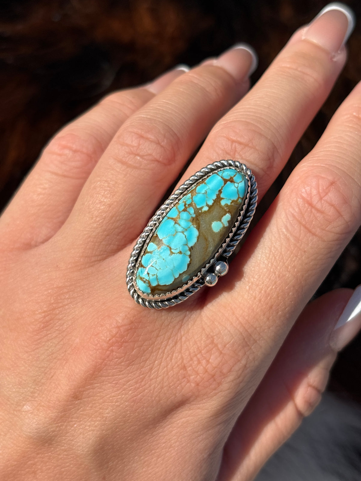 Native American, Hand-Made, #8 Turquoise & Sterling Silver Ring
