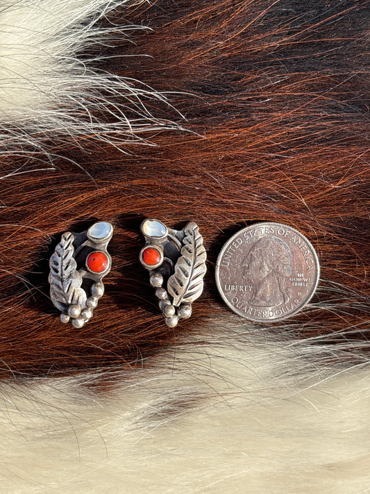 Vintage Native Made, Multi-stone & Sterling Silver Clip on Earrings