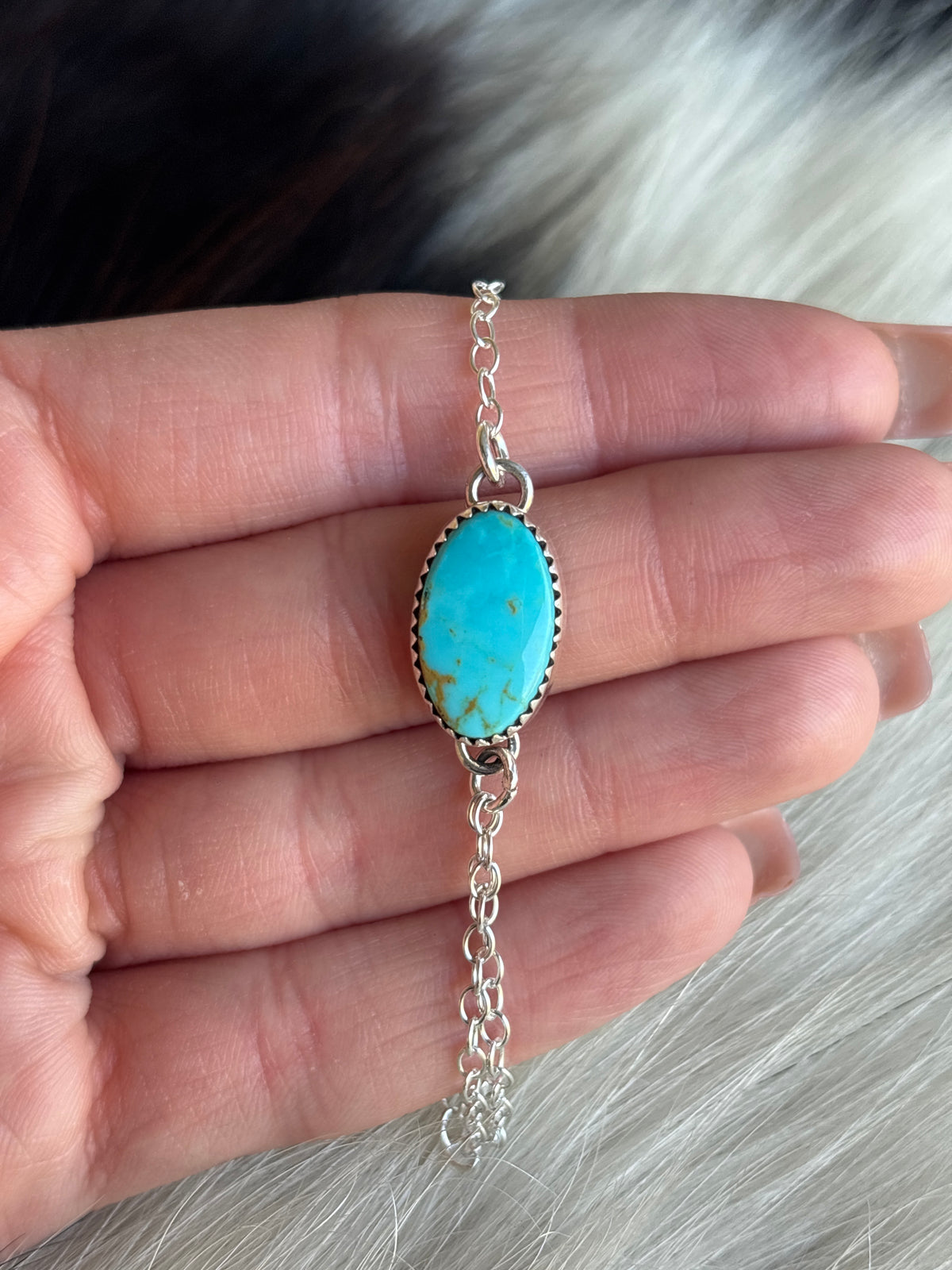 Native American, Handmade, Turquoise & Sterling Silver Hand Chain #3