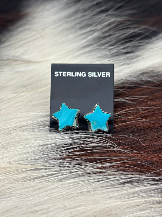 Native Made, Turquoise & Sterling Silver Star Earrings