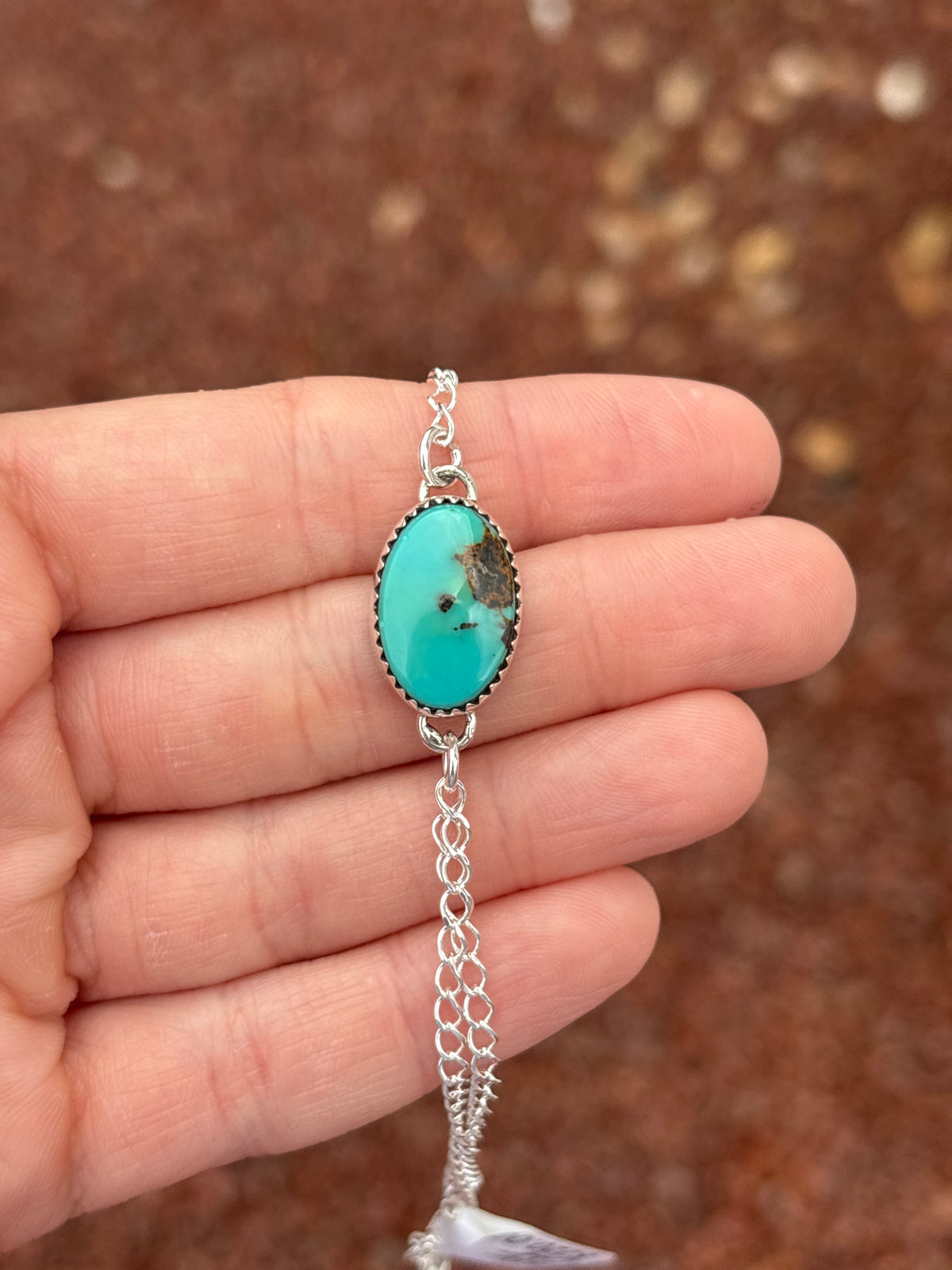 Native American, Handmade, Turquoise & Sterling Silver Hand Chain #2
