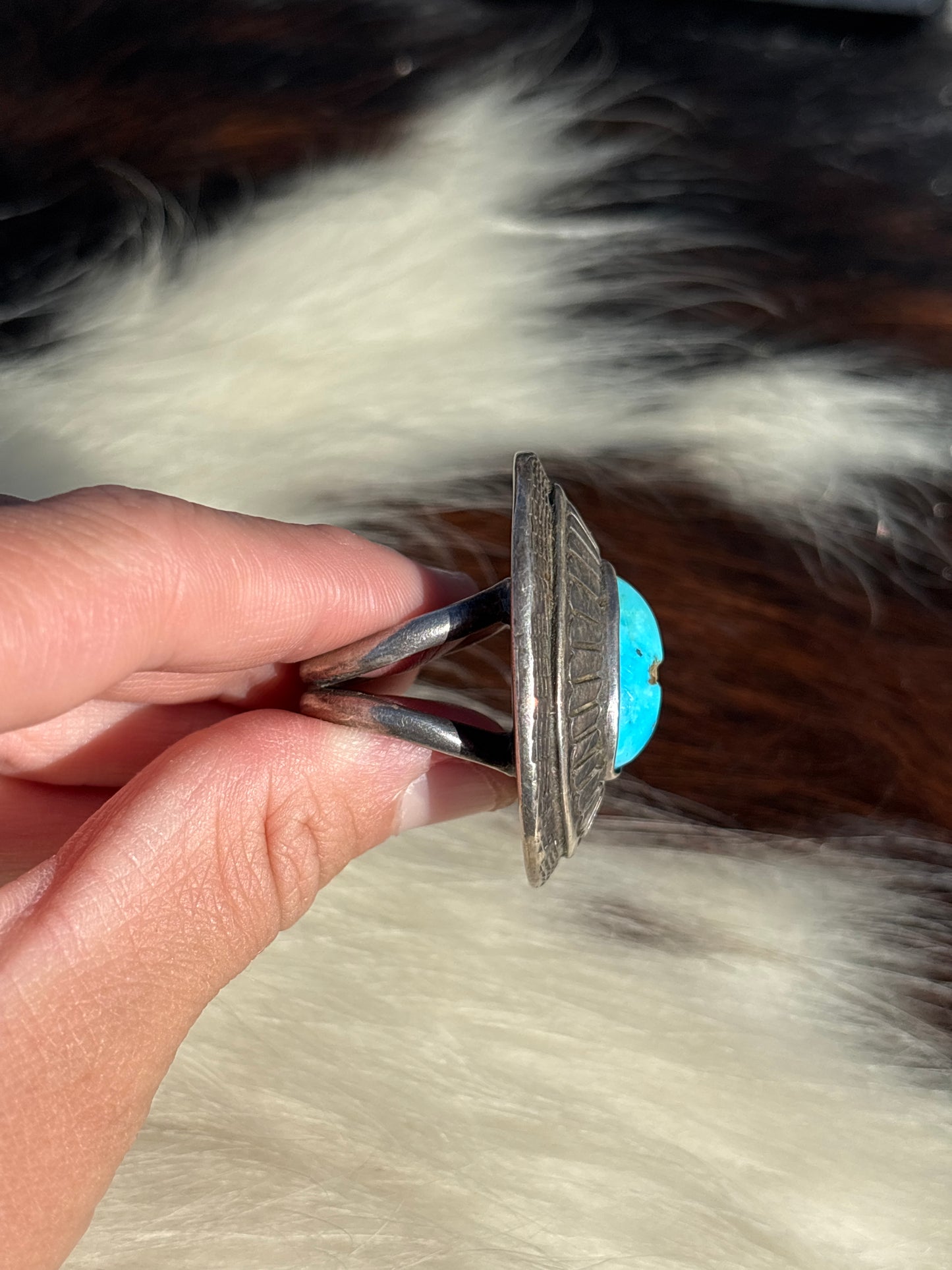 Vintage Native American, Hand-Made, Turquoise & Sterling Silver Ring