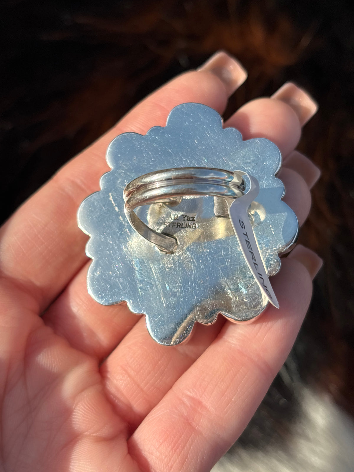 Native American, Hand-Made, Sonoran Gold Turquoise & Sterling Silver Cluster Ring
