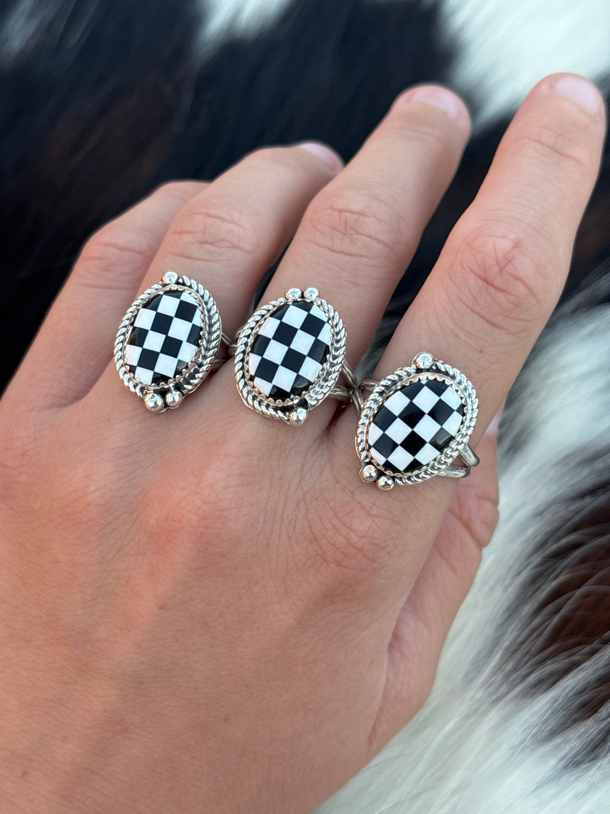 Native American, Hand-Made, Checkerboard & Sterling Silver Ring