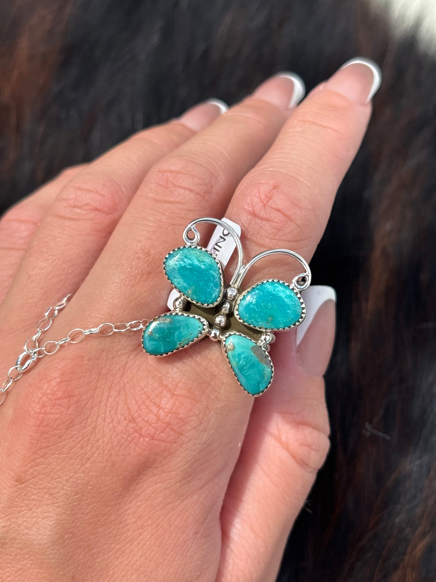 Native American, Hand-Made, Turquoise & Sterling Silver Butterfly Ring