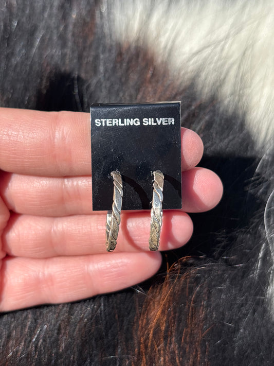 Native American, Hand-Made, Sterling Silver Hoops