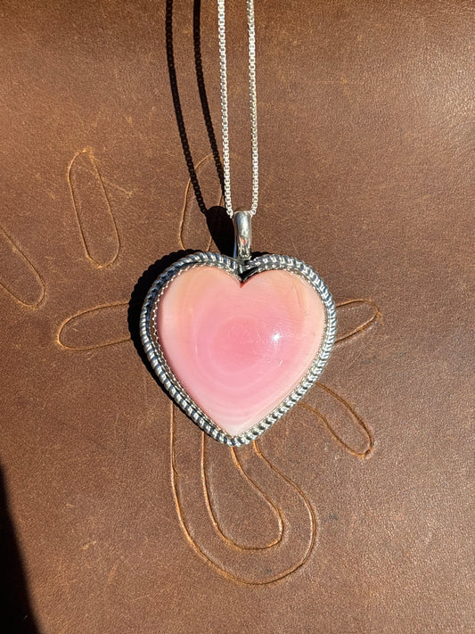 Native American, Hand-Made, Pink Conch & Sterling Silver Heart Necklace
