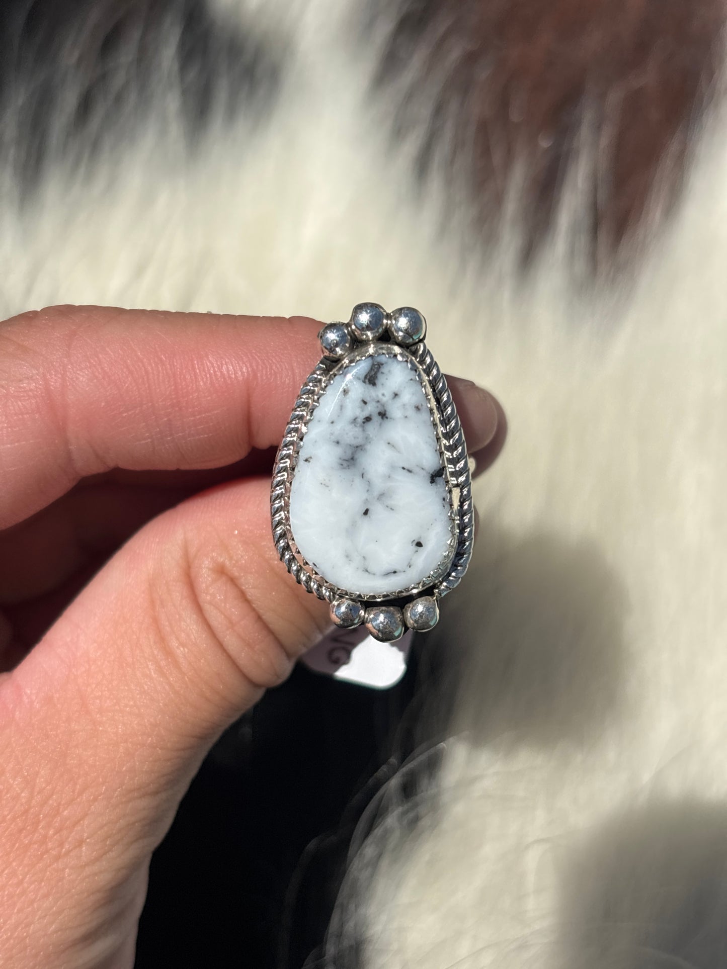 Native American, Hand-Made, White Buffalo & Sterling Silver Ring