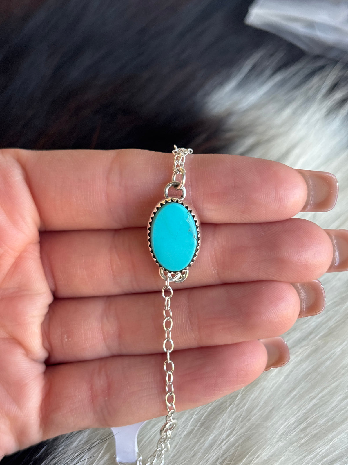 Native American, Handmade, Turquoise & Sterling Silver Hand Chain #5