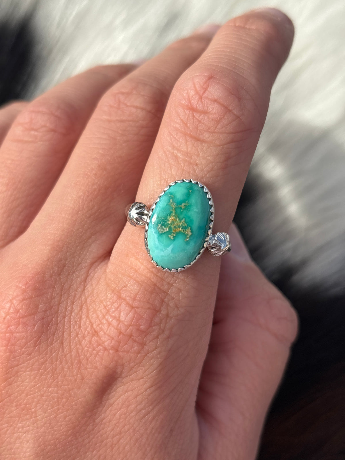 Native American, Hand-Made, Emerald Valley Turquoise & Sterling Silver Ring