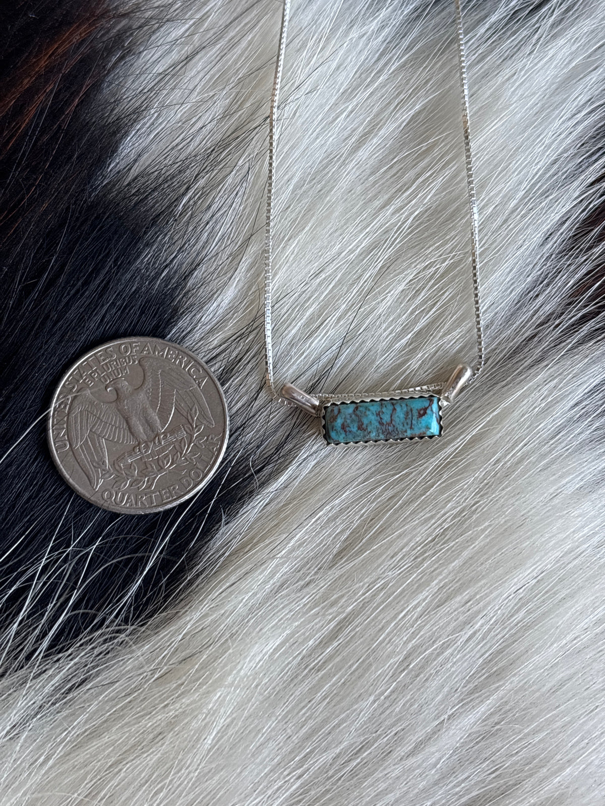Native American, Hand-Made, Turquoise & Sterling Silver Bar Necklace