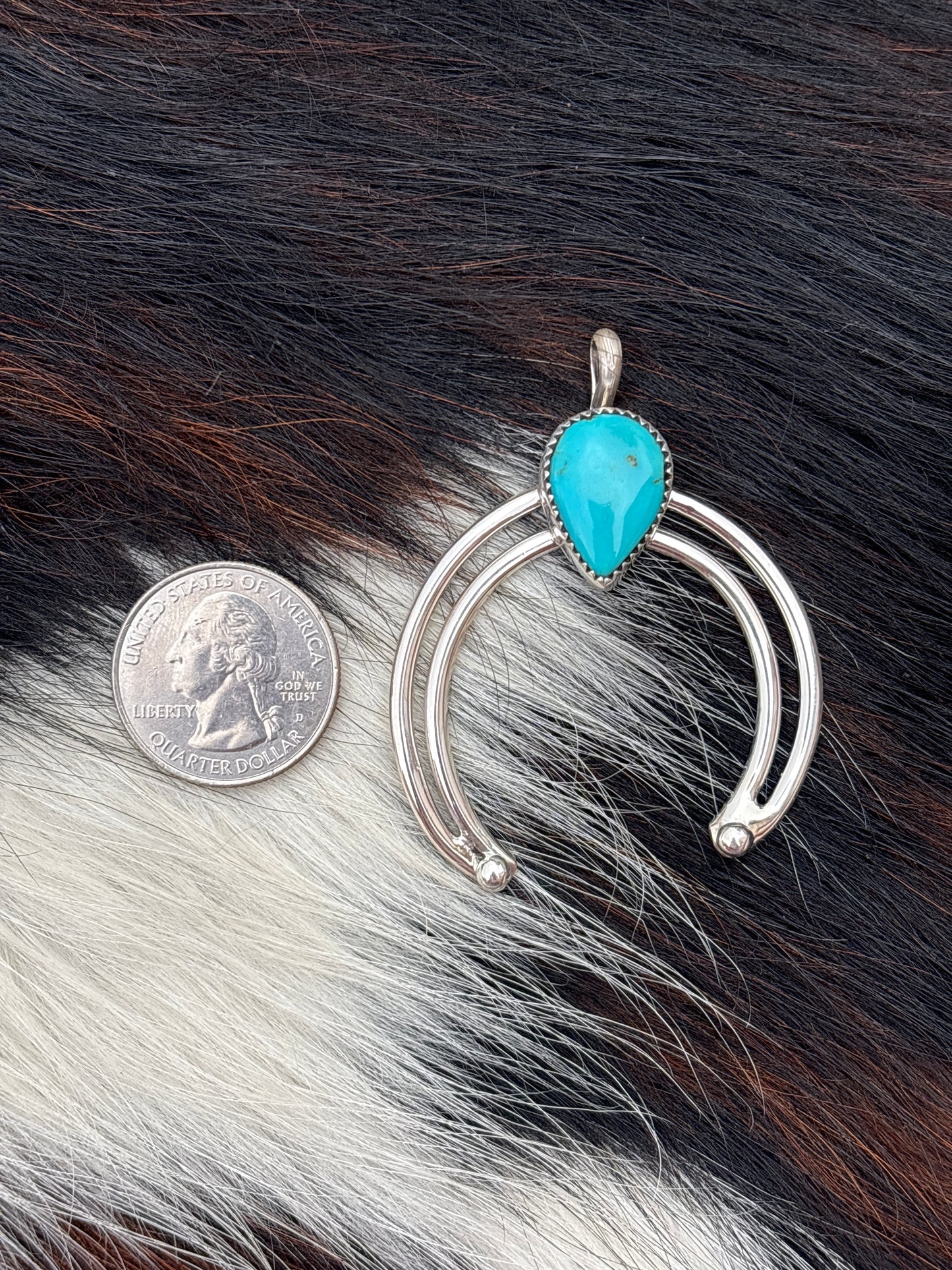 Native American, Hand-Made, Turquoise & Sterling Silver Naja Pendant