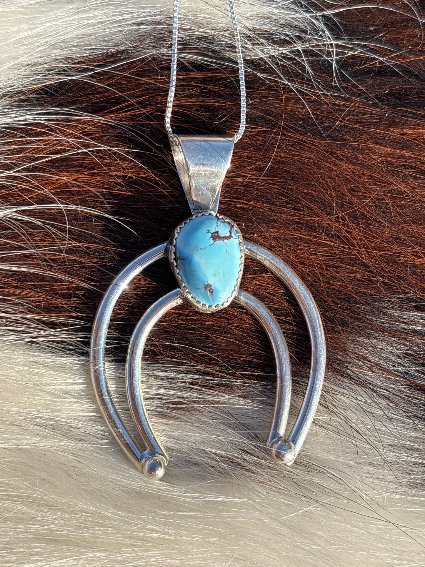 Native American, Hand-Made, Golden Hills Turquoise & Sterling Silver Naja Necklace
