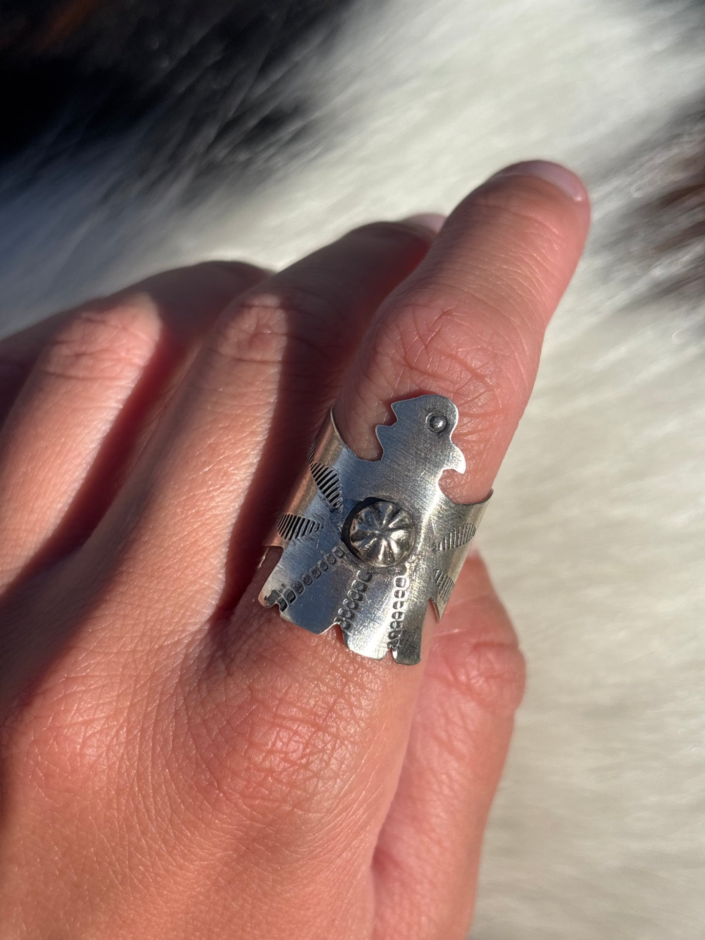 Native American, Hand-Made, Sterling Silver Thunderbird Ring