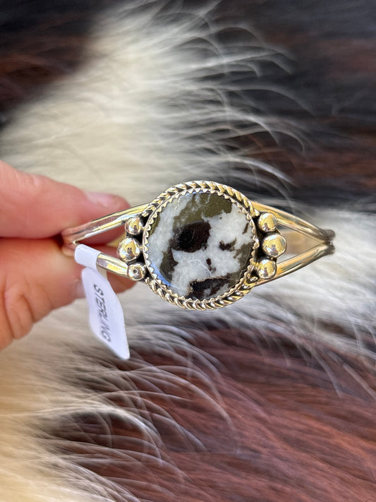 Native American, Handmade, Zebra Jasper & Sterling Silver Cuff