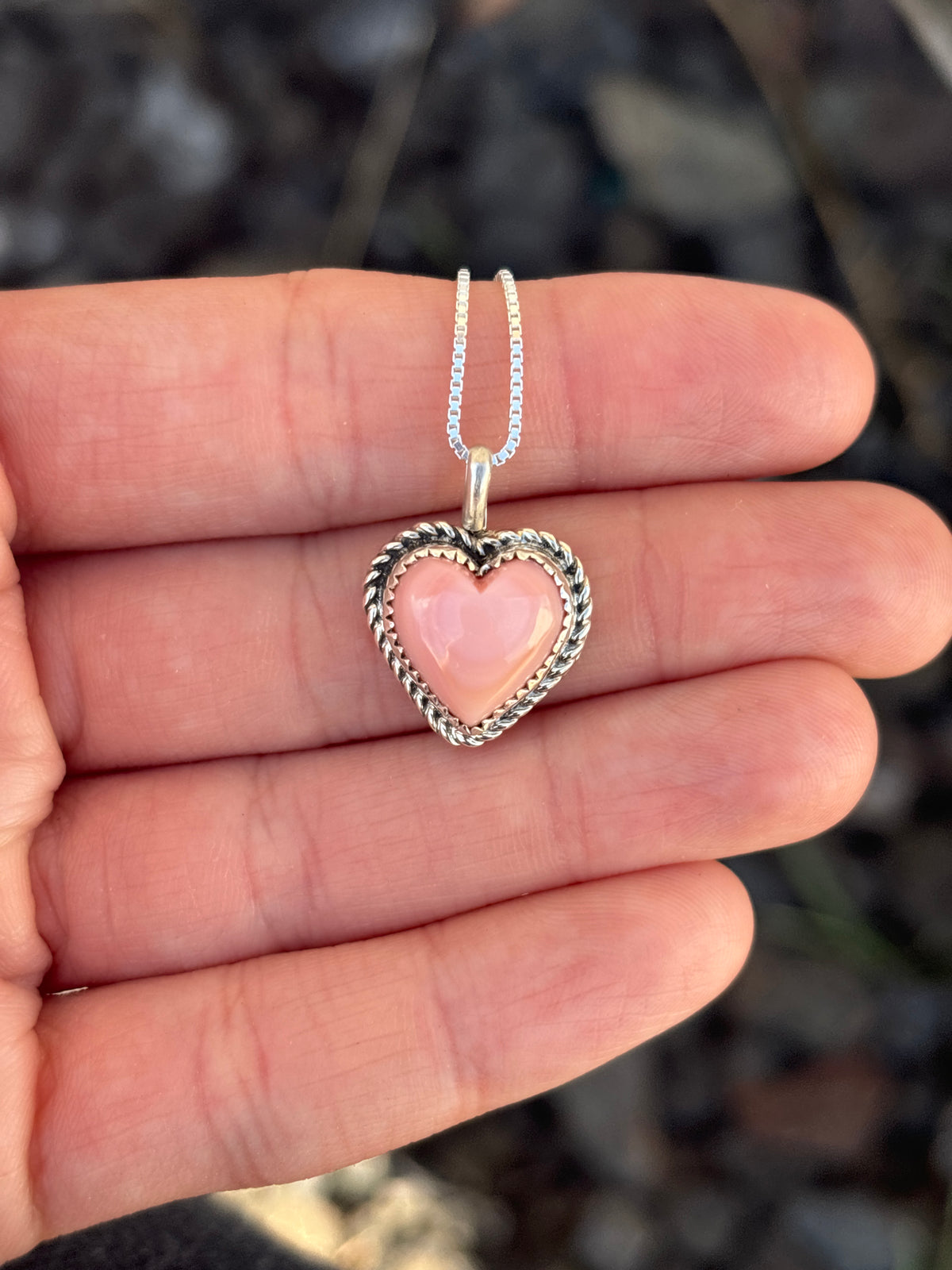 Native American, Hand-Made, Pink Conch & Sterling Silver Heart Necklace